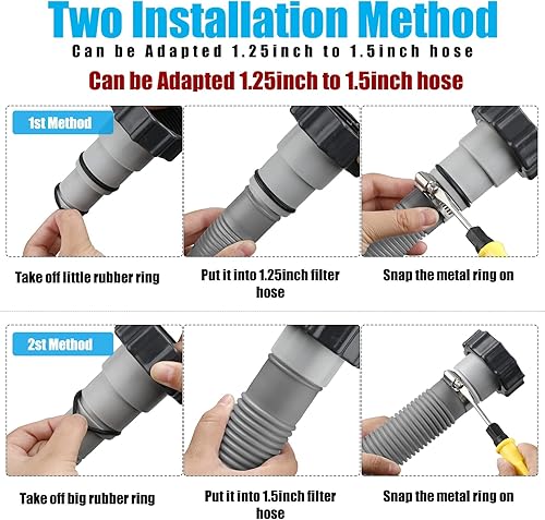 Miniatura 5 de EBOOT Juego de 4 mangueras de bomba de piscina para sobre el suelo, manguera de filtro de repuesto de 1.5 x 59 pulgadas con 8 abrazaderas y 8
