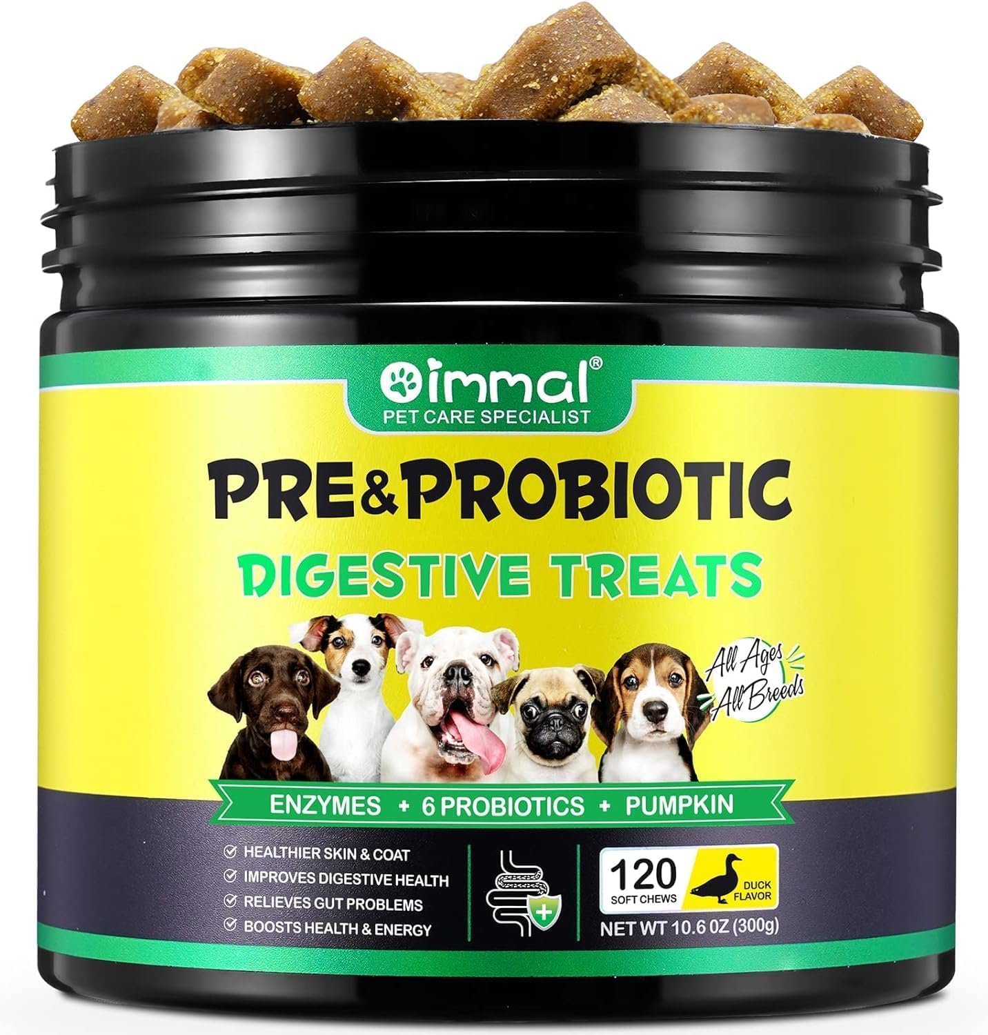 Szymoney Improved Probiotics for Dogs, Dog Probiotics for Dogs Digestive Enzymes, Gut Health, Itchy Skin, Allergies, Yeast Balance, Immune System and Overall Health Supports, 120 chews/300g
