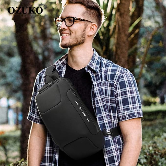 OZUKO Mochila Sling USB antifurto masculina casual bolsa de ombro, Mochilas  Sling, Cinza escuro - grande, One_Size | Amazon.com.br