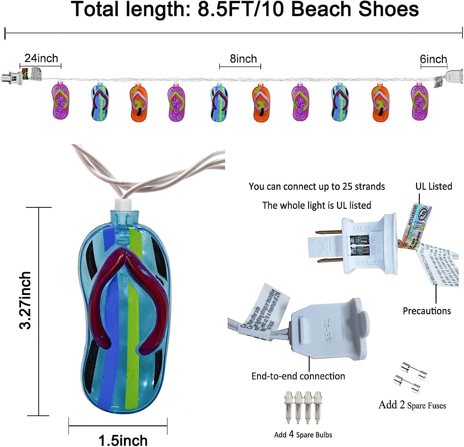 8.5FT Beach Flip Flop String Lights, 10 LED Bulbs, Plug in image 2