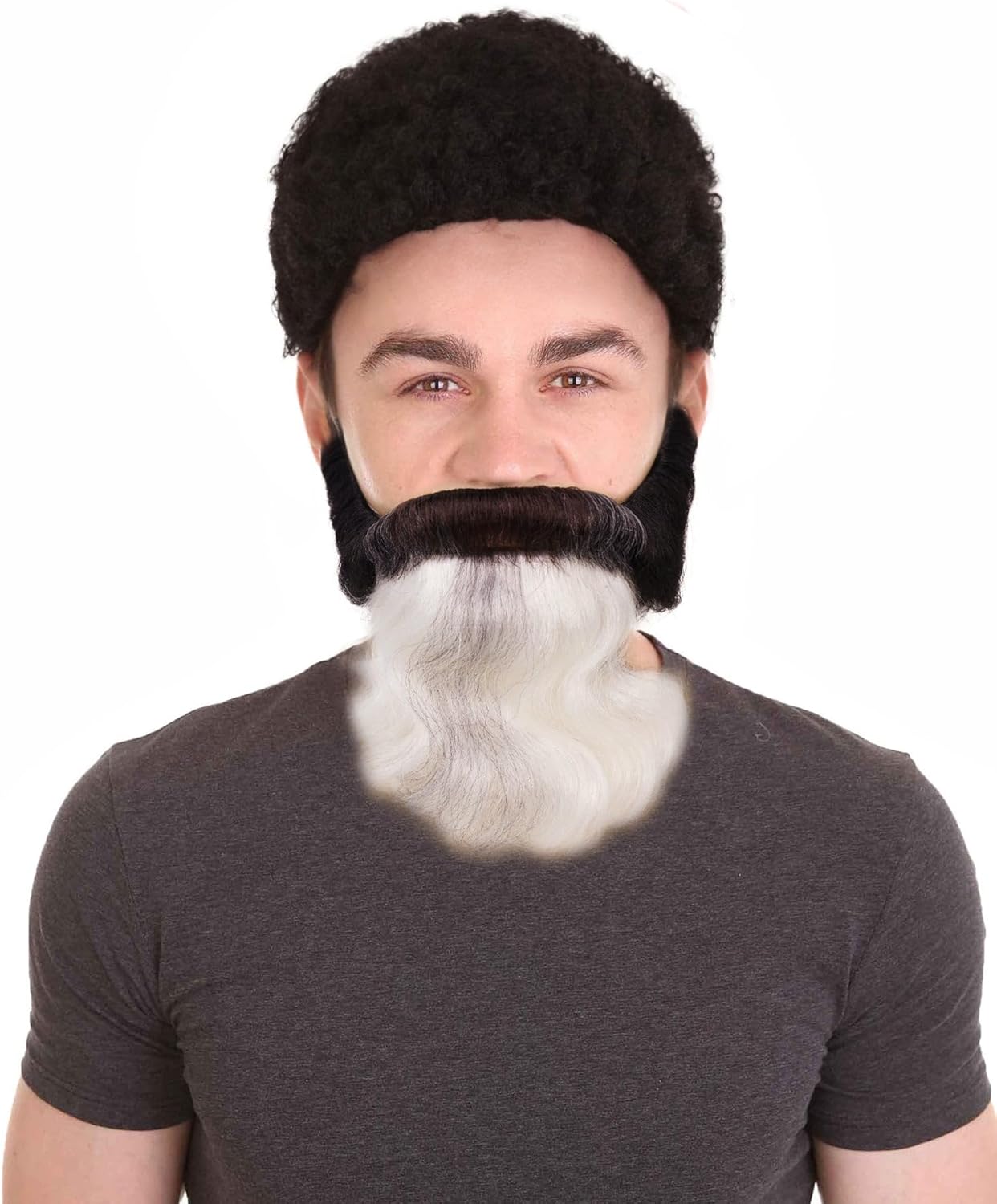 Adult Men's Beard and Mustache Set | Black & White Hand-Knotted Human Hair Fake Facial Hair | Stick-On Accessory for Halloween, Cosplay, Theater & Costume Performance