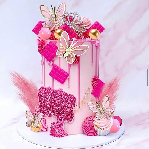 Miniatura 4 de Decoración para pastel de niña rosa intenso, bolas de mariposa rosa, decoración bohemia para tartas, bodas, baby shower, aniversario, cumpleaños,