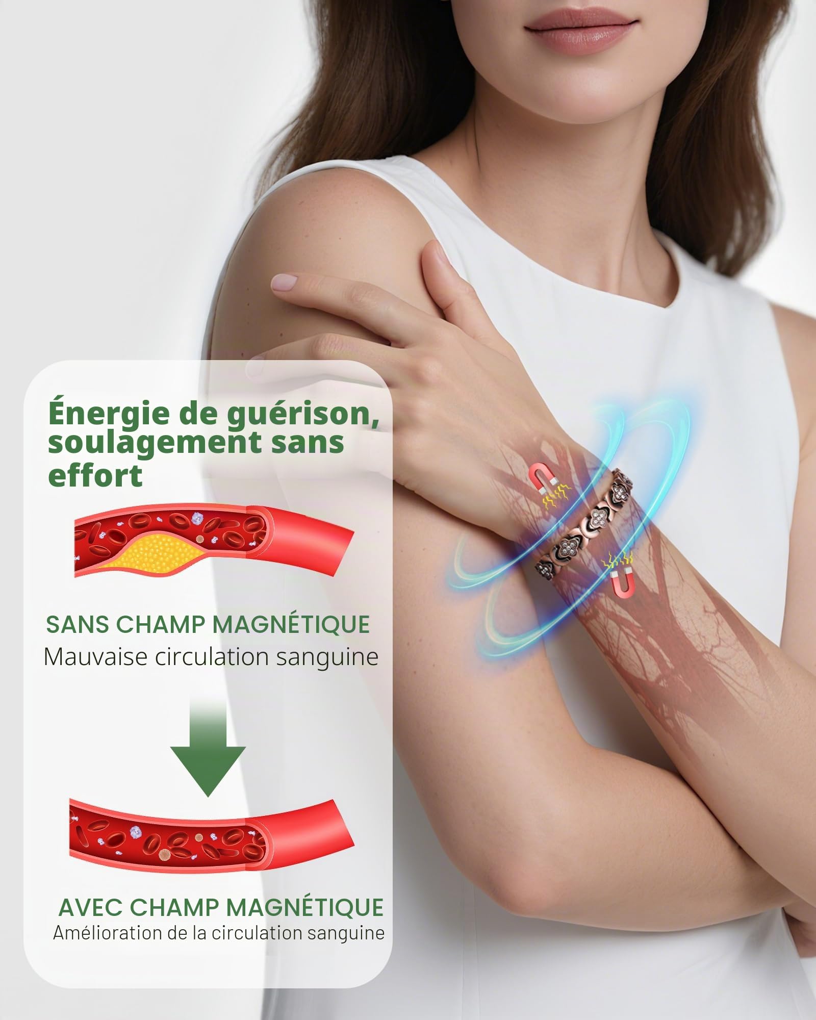 Jeracol Bracelet magnétique en cuivre avec aimant ultra puissant