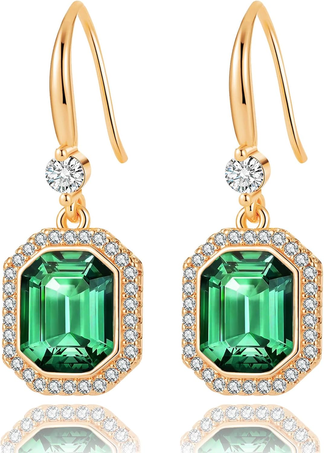 EVEVIC Austrian Crystal Halo Octagon Drop Dangle Earrings for Women 14K Rose Gold Plated Jewelry Gifts for Women