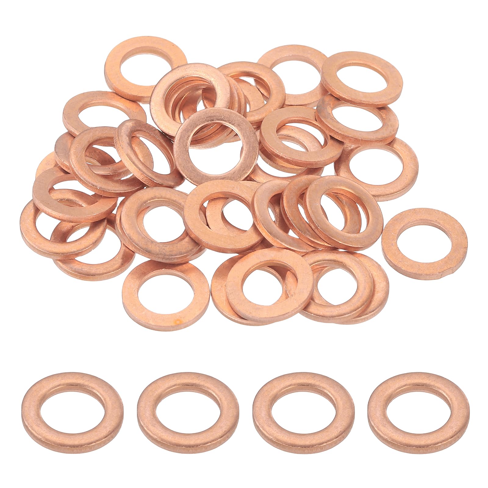 PATIKIL M8 Copper Flat Washers, (14mm OD 1.5mm Thick) (42 Pcs), Sealing Ring Automotive Drain Plug Gaskets Flat Oil Crush Washer Spacers, Suit for - Fasten Screws/Faucets