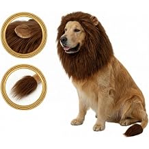 1-Set Premium Faux Fur Lion Mane Dog Costume with Tail, Adjustable Large Dog Halloween Costume, Realistic Pet Costume for Large Breeds, Perfect for Halloween & Photo Shoots Coffee Brown