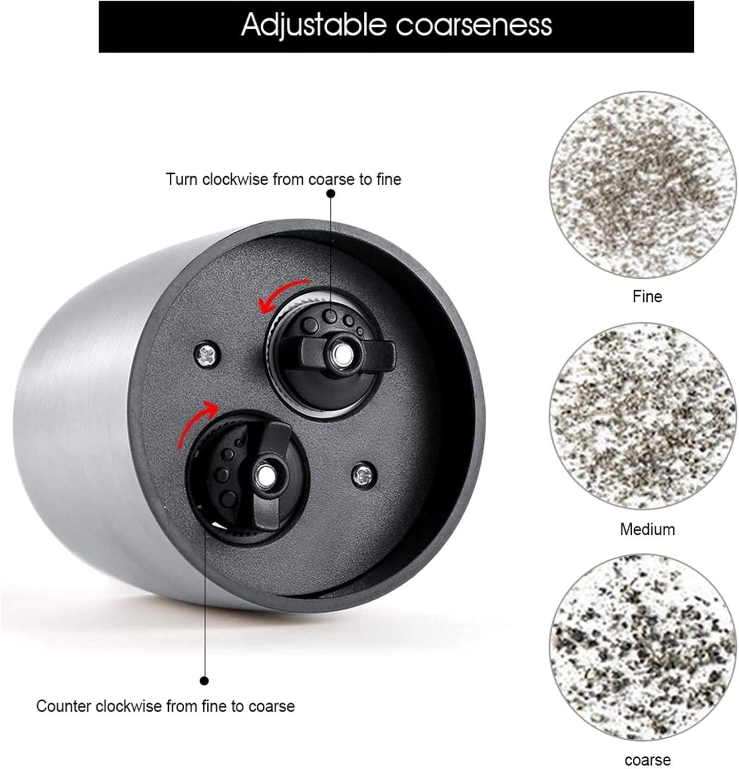 2 in 1 Premium Stainless Steel Salt and Pepper Shakers Handheld Sea Salt Ginder & Pepper Grinder with Ceramic Blades Adjustable Coarseness Pepper Mill & Salt Mill