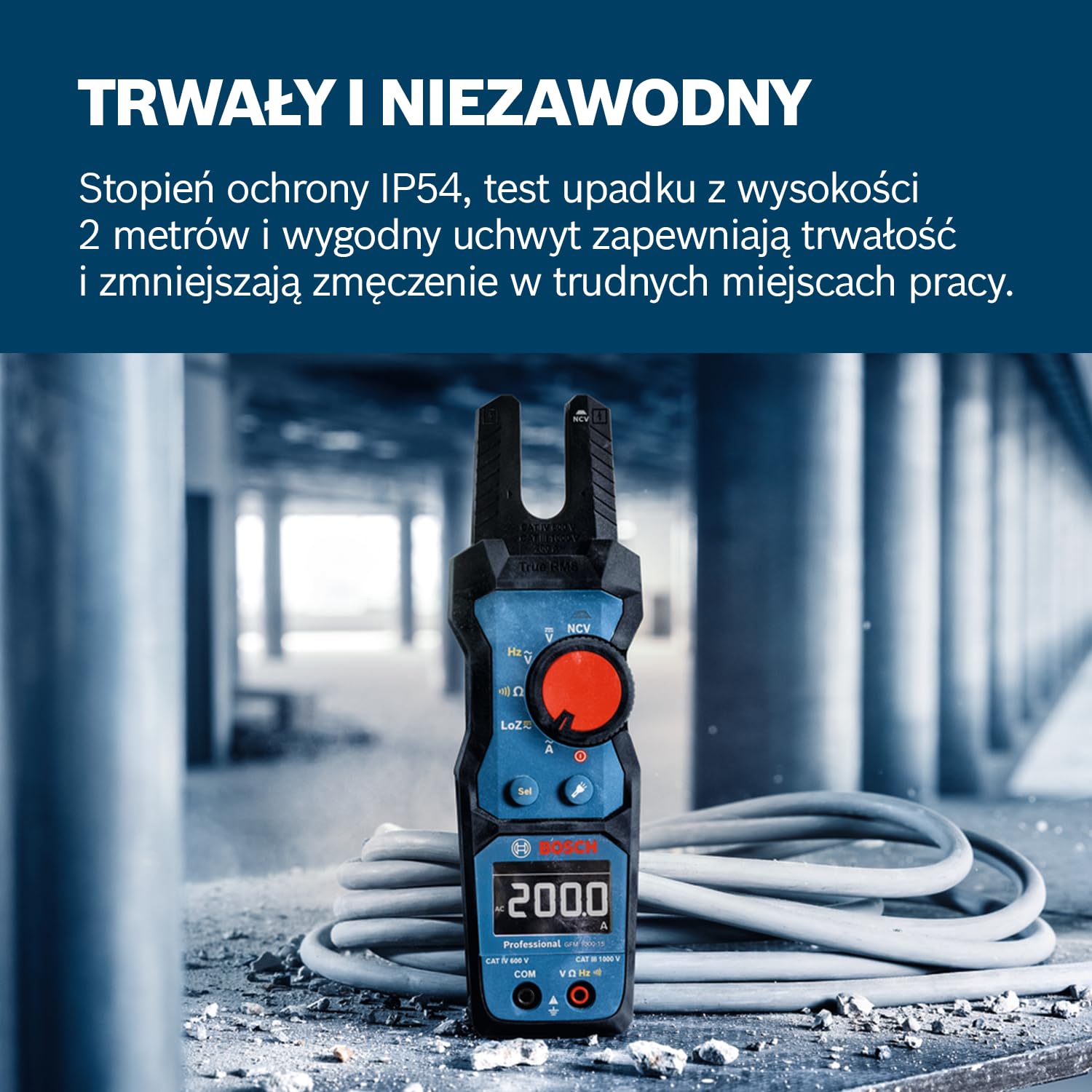 Bosch Profesjonalny Szczypce do pomiaru prądu GFM 1000-15 (True RMS, inwersyjny wyświetlacz LCD, mierzy do 200 A AC, bezkontaktowy detektor napięcia, 2 x 1,5 V LR06 (AA))