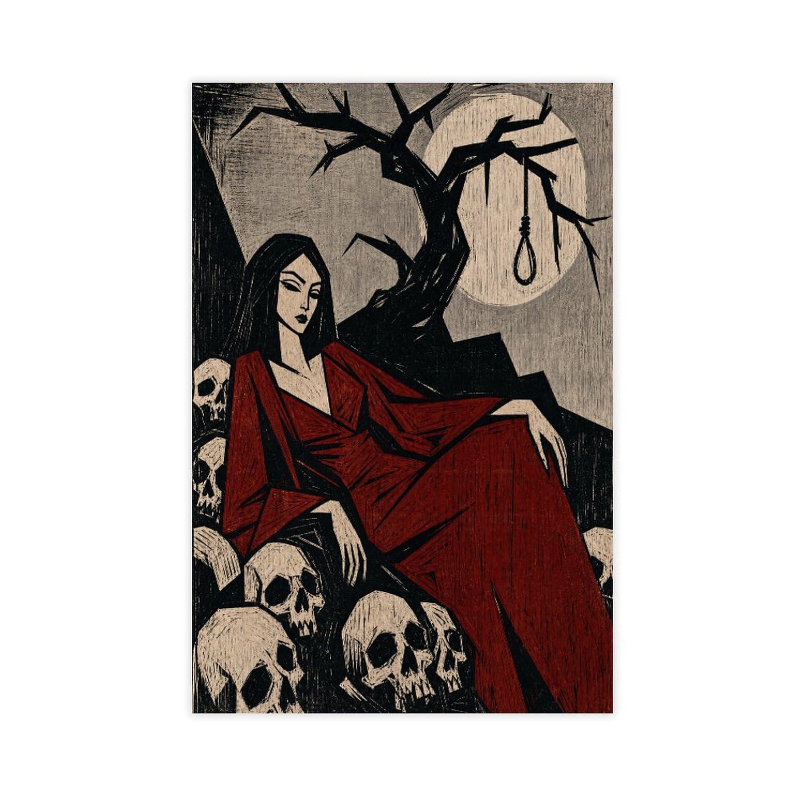 W7c8u2x3 Unframe-Style-16 Woman In Red Kimono With Skulls Canvas Wall Art, Ukiyo-E Style
