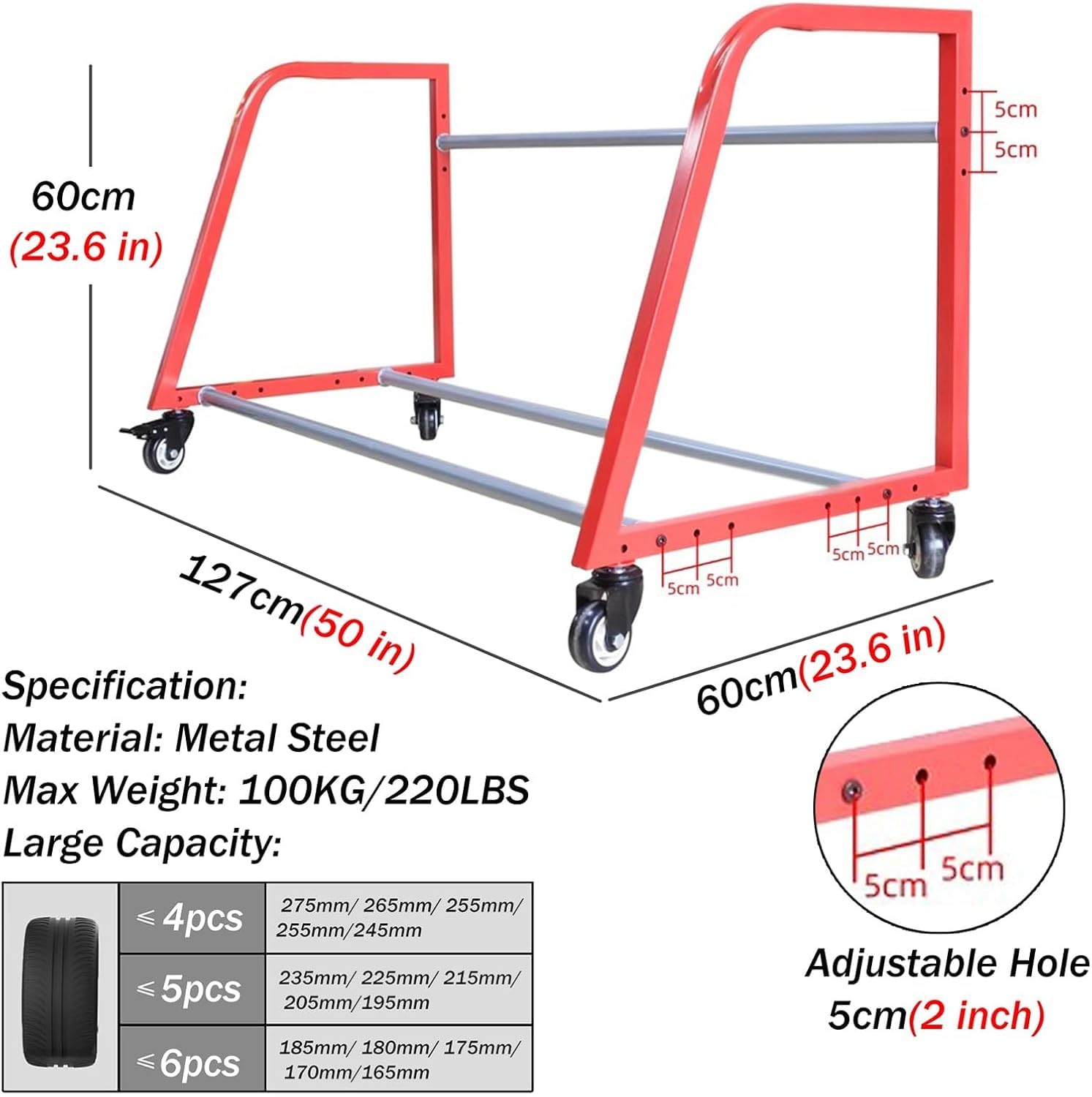 Großer Reserveradhalter Für Wohnmobile/Anhänger/Winterreifen/Schneereifen/SUV-Räder, Garagen-Reifenregal, Felgenständer, Saisonreifen-Lagerregal, Tragkraft 200,Floor Mount with Wheels