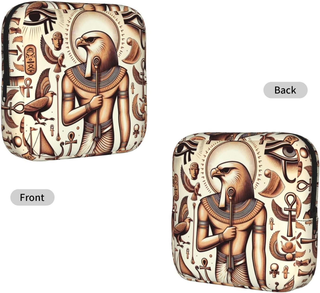 Egypt-Eye-of-Horus-Ankh Portable Period Pad Pouch for Women, Sanitary Napkin Storage Bag with Zipper for Outdoor Use image 2