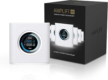 AmpliFi HD Wifi Router by Ubiquiti Labs, Seamless Whole Home Wireless Internet Coverage, HD Wifi Router with Touchscreen Display, 4 Gigabit Ethernet, 1 WAN Port, Ethernet Cable, Expandable Mesh System