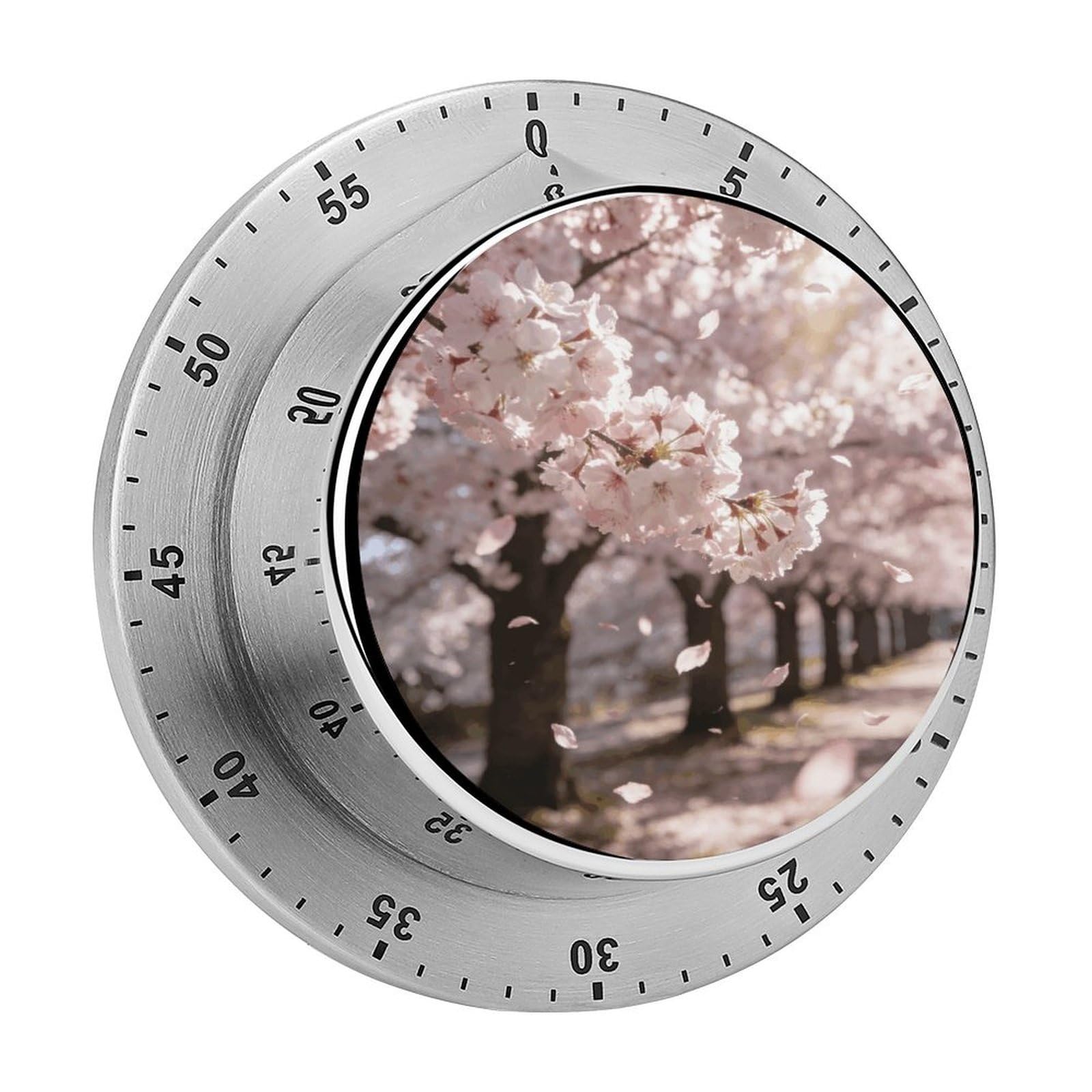 Japanese Cherry Blossom Timer Exquisite Stainless Steel Body Desk Visual Timer with Loud Alarm 60-Minute Mechanical Countdown Timers Magnetic Backing Cooking Kitchen Timers for Work