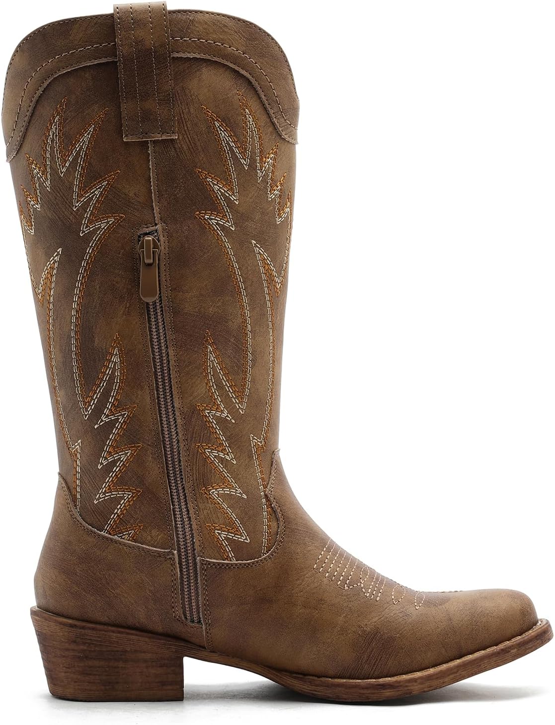 GLOBALWIN Women’s Square Toe Cowgirl Boots Classic Mid-Calf Cowboy Boots With Embroidered Stitching Low Heel Comfortable Western Boots For Country Outfits