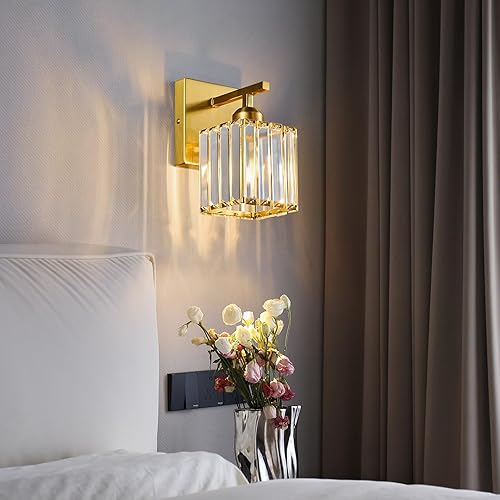 Miniatura 5 de Juego de dos apliques de pared modernos para interiores, apliques de pared dorados, lámpara de pared de cristal, accesorios de tocador de baño,