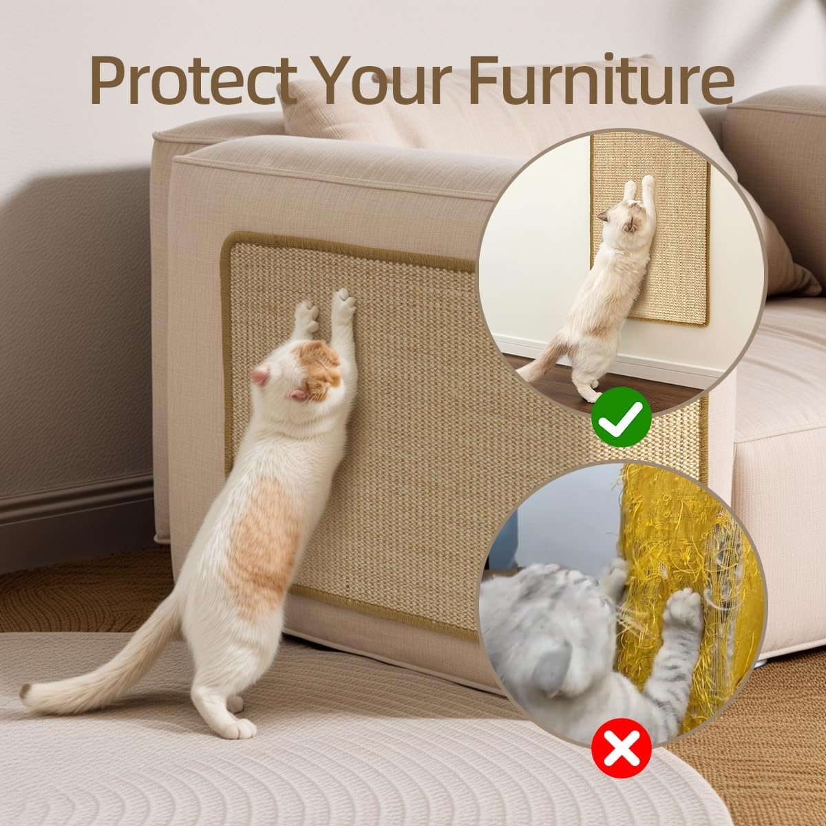 Tappetino Tiragraffi Per Gatti In Sisal Naturale | 50x30 Cm | Antiscivolo E Adesivo | Protezione Divani E Mobili - Foto 4