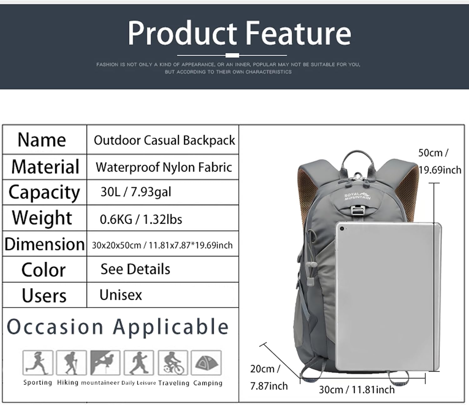 Hiking Backpack 30L Foldable Travel Daypack For Women Men,Camping Daypack Backpacks Lightweight,Durable Hiking Backpack Fit For Hiking,Daily Commuting,Short Trips.(With Rain-cover) image 2