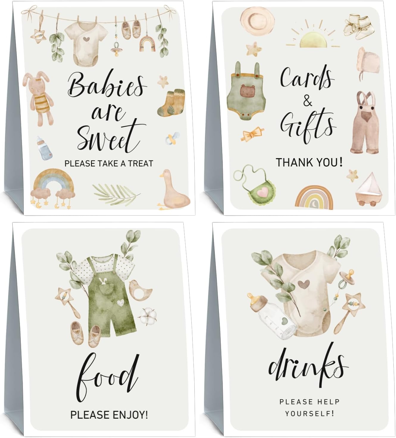 Clothes Line Baby Shower Decor, Washing Line Sign for Babies Parties, Babies Boys Girls Party Table Signs Decor, 4PCS Clothes Baby Shower Signs, Birthday Party Supplies for Gift Table Setup