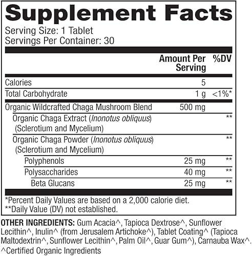 Miniatura 4 de Dr. Mercola Hongo Chaga orgánico, 30 porciones (30 tabletas), suplemento dietético, apoya la función inmune saludable, sin OMG, certificado USDA