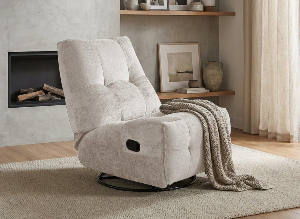DecoInParis Fauteuil Relax pivotant en Velours chiné Beige LISON