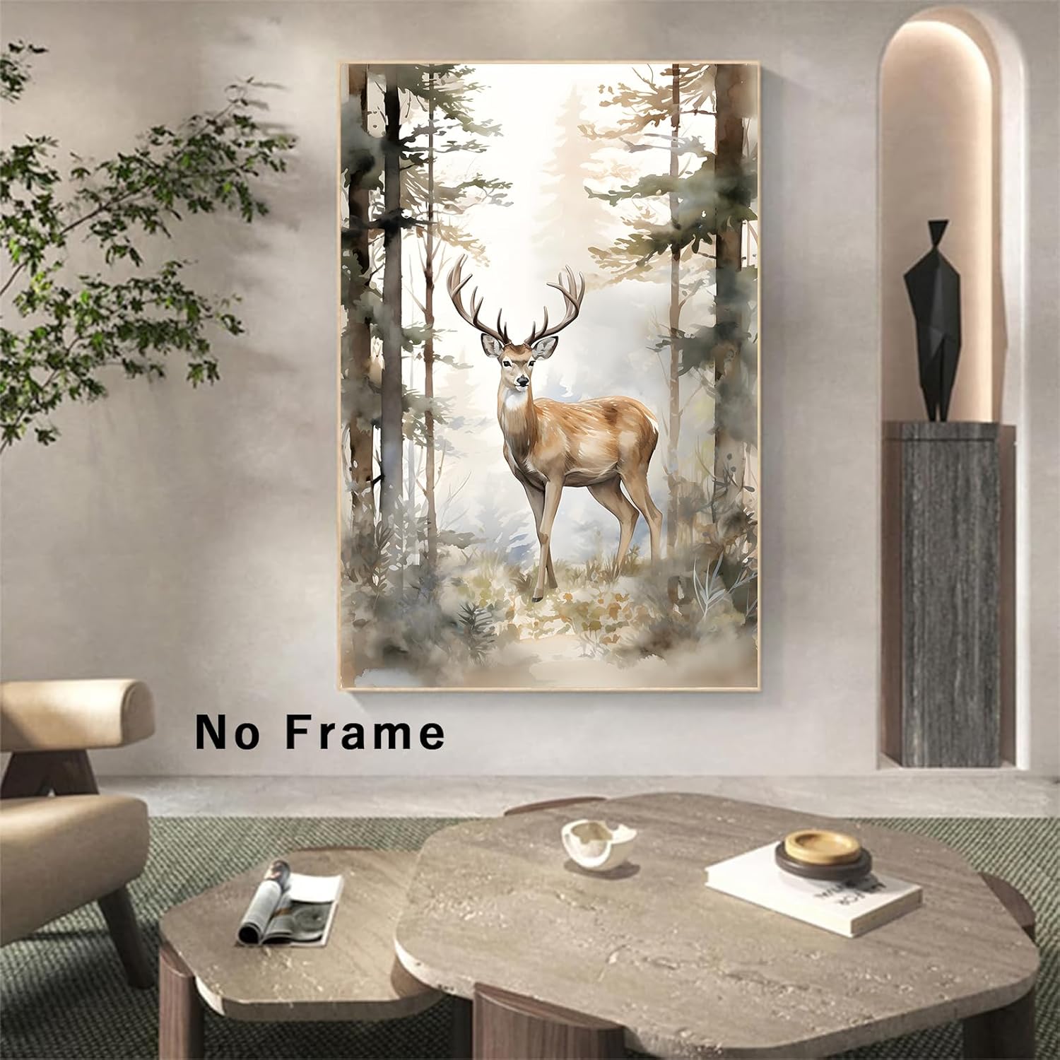 Tevenuktla Abstract Deer Canvas Painting Wild Animal Wall Art for Living Room Watercolor Forest Print Deer Decor Canvas Vintage Forest Picture Abstract Animal Poster 16x24inch No Frame - Image 6
