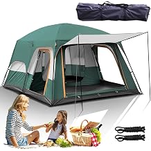 Camping Tent, 2-Room Pop Up Tent with Porch, Waterproof Sun Shelter, Carry Bag, PU 3000MM PE Tarp, Ideal for Backpacking and Hiking