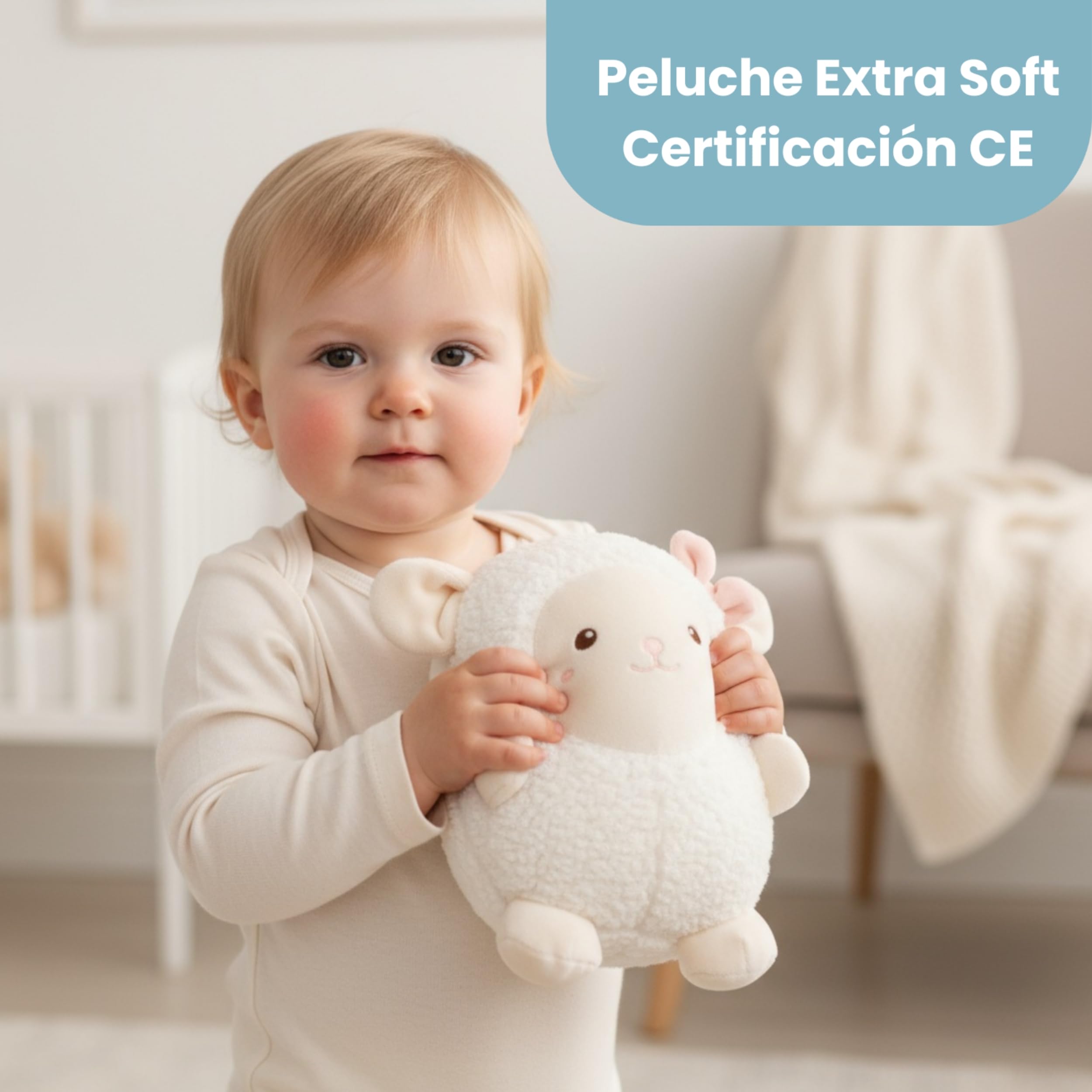 Canastilla Bebé Recién Nacido Happy Ovejita Peluche Pañales | Cesta con manta suave, peluche ovejita, muselina bordada con el nombre, marco del significado y pastel de pañales