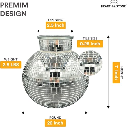 Miniatura 3 de Maceta de bola de discoteca  Jarrón de bola de discoteca de 7 pulgadas para flores y plantas  Pieza central de espejos pequeños cuadrados plateados