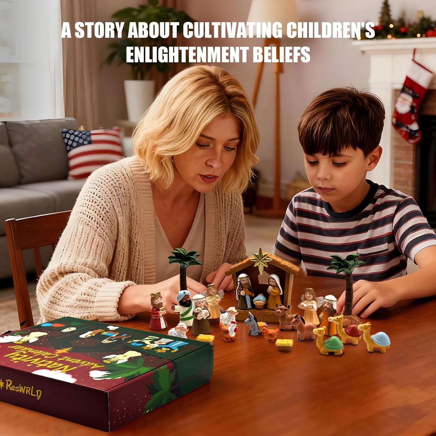 Advent Calendar 2025, Nativity Set for Kids Christmas Countdown Calendars with 25 Surprises Tabletop Scene Figurine Décor with Lighted Xmas Gift for Boys and Girls