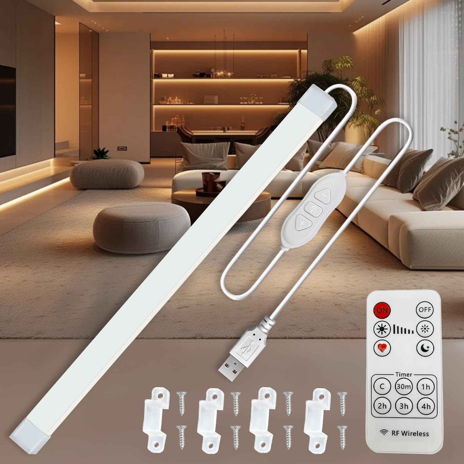 MDee Under Cabinet LED Strip Lights 5V, 8W COB LED Strips 3000K Warm White, USB Strip Light with Remote, Dimmable, 800LM, Flexible, Ideal for TV, Cupboard, Wardrobe, Kitchen, Shelf, Closet, 0.8M