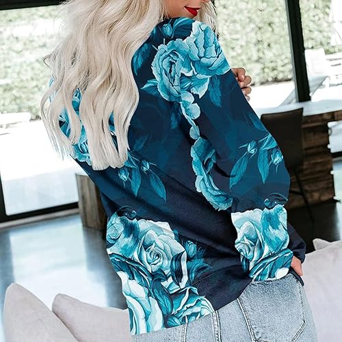 Miniatura 4 de Sudadera con estampado floral para mujer, con bolsillo frontal, cuello redondo, manga larga, casual, vintage, para salir