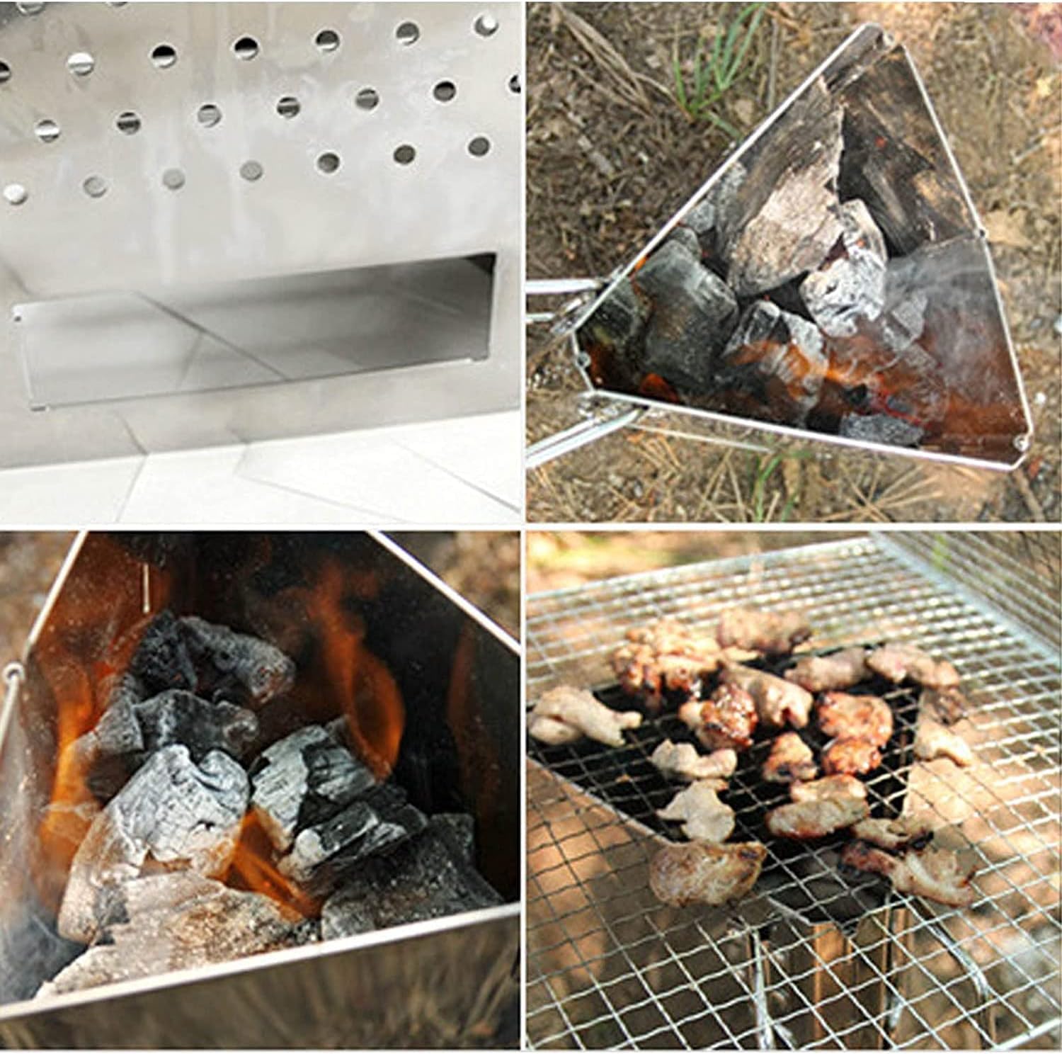 Charcoal chimney starter Foldable Charcoal Chimney Starter Portable Stainless Steel Charcoal Starter Outdoor Cooking Charcoal Barbecue Holder Accessories Chimney Starter for Camping Hiking Picnic