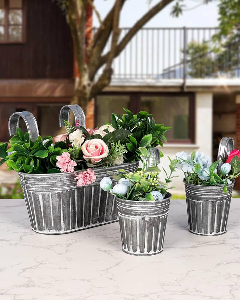 Aazon.co: Railing Planter Box - 5 Pack Etal Hanging Flower Pots With