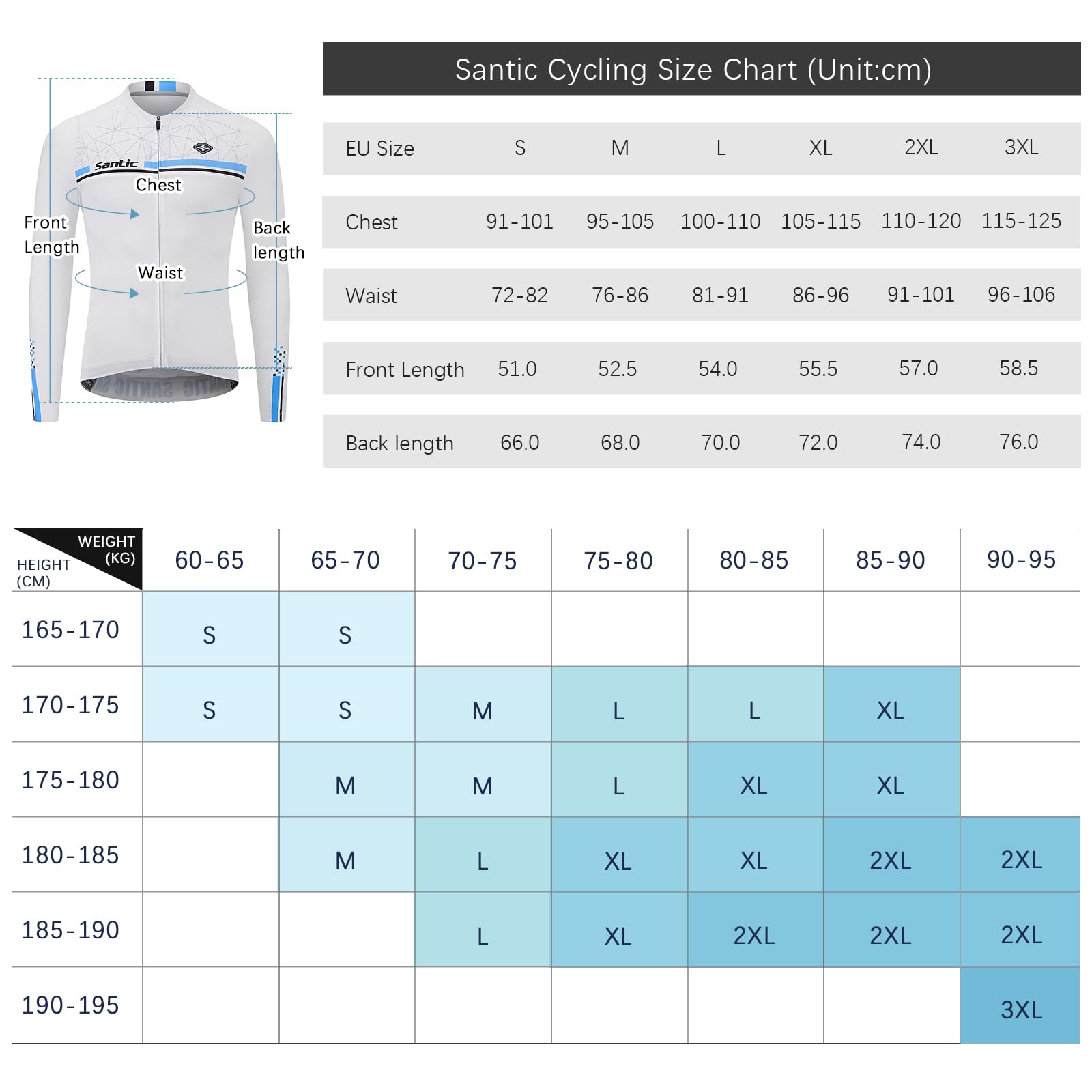 Santic Maillot Cyclisme Homme Manches Longues Respirant avec Poches Blanco EU XXL