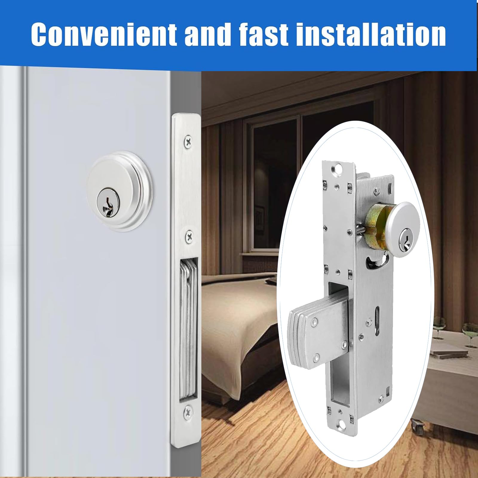 Cerradura de puerta con gancho de mortaja para escaparate, cerradura de puerta comercial, cilindro de mortaja con llaves (respaldo de 1-1/8 pulgadas)