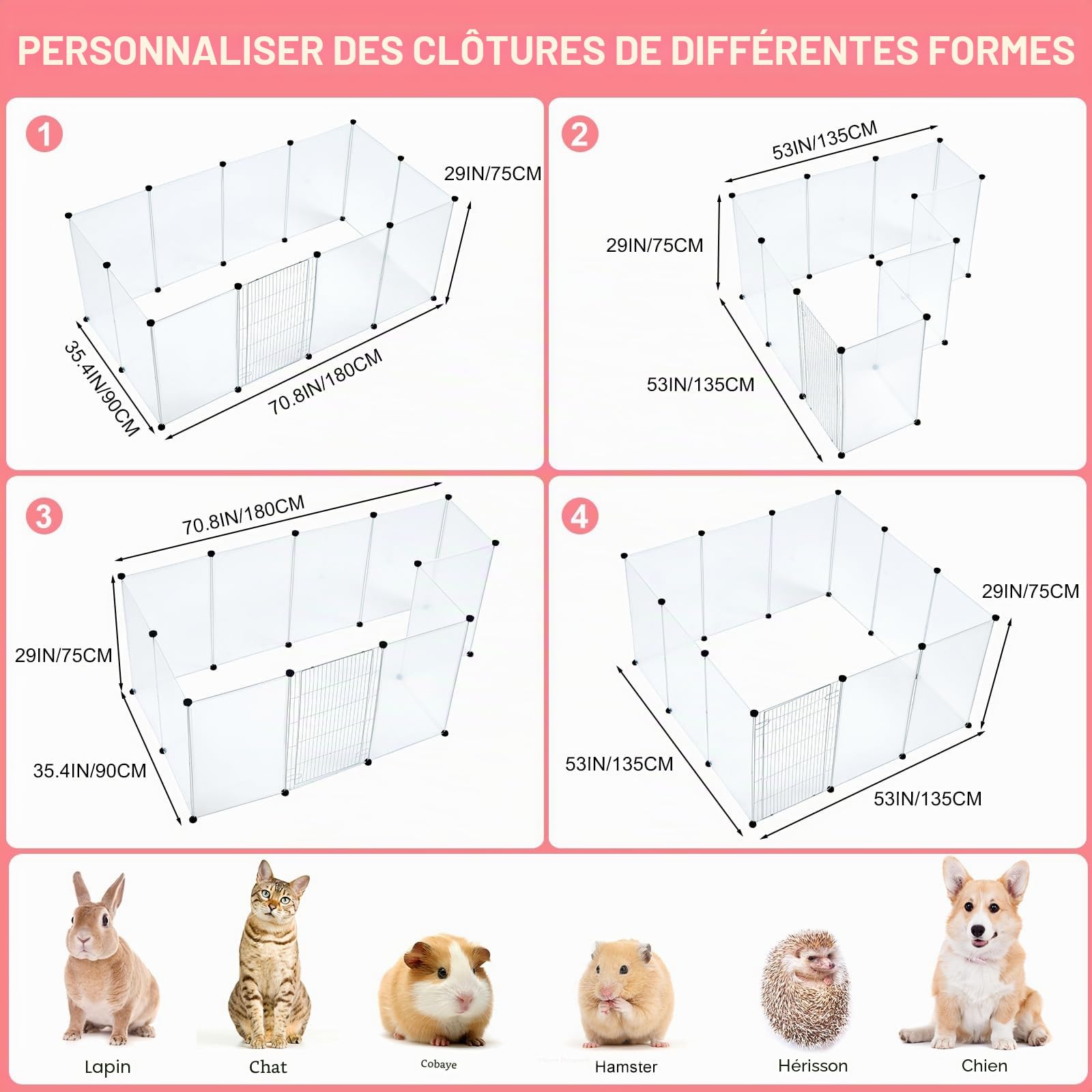 BRIAN & DANY Enclos Lapin Interieur, Enclos Modulable Parc pour Lapins, Cochons d'Inde, Hamsters, Chiot, Cochon, Chaton, 12 Panneaux, 180 x 90 x 75 cm, Fumée
