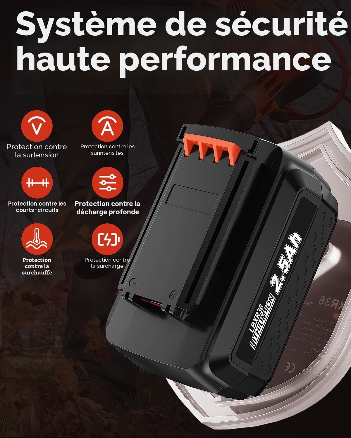 36V 2.5Ah Batterie pour Black et Decker 36V, Powtree BL20362 Batterie pour Black Decker LBXR36 LBX2040 LBXR2036 LBX1540 LBX2540 LST136 LHT2436B LSW36 LCC340C LCS1240B BL20362-XJ BL2536-XJ