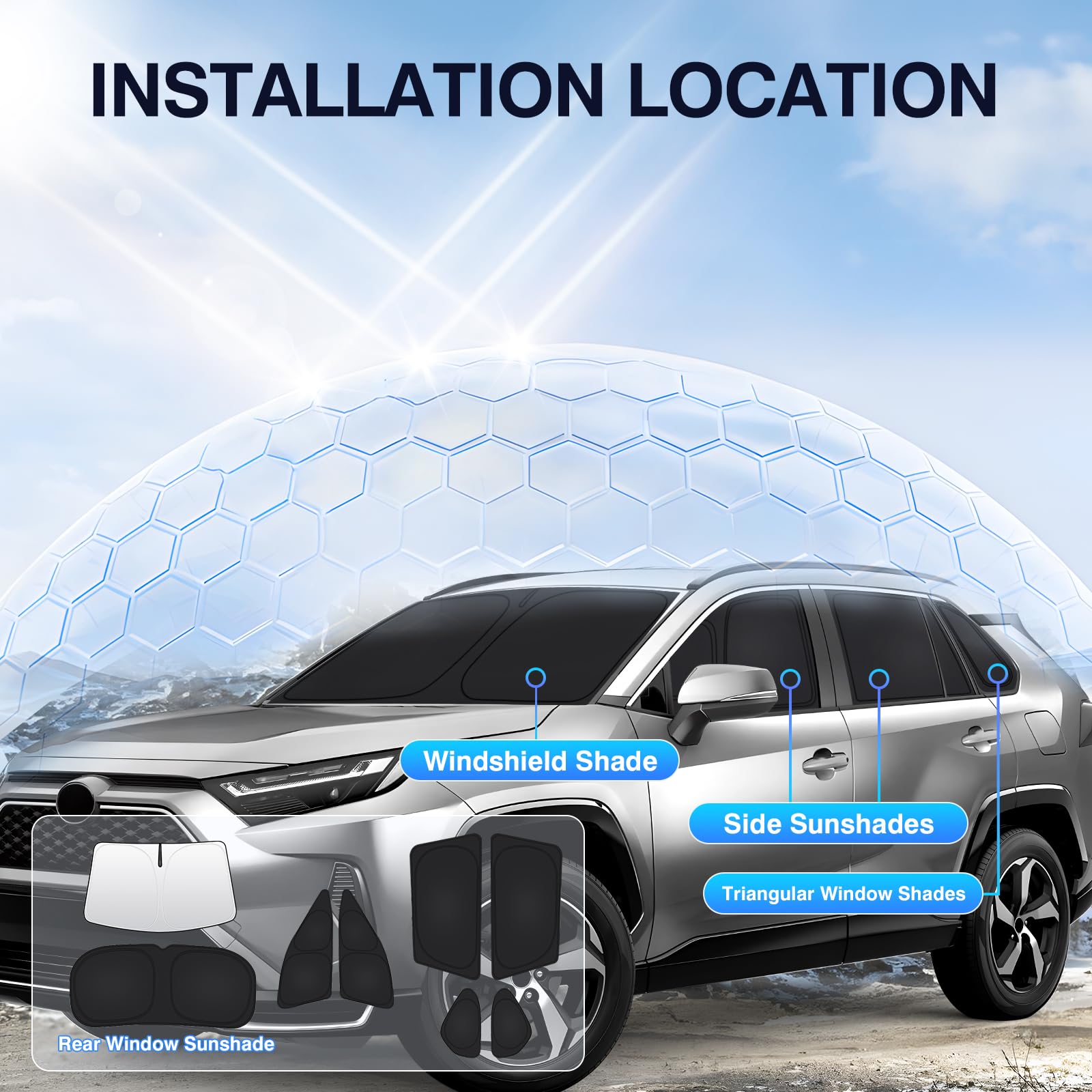 Sunsdrew RAV4 Parasole per parabrezza per Toyota RAV4 2019-2024 2025 completo anteriore e posteriore RAV4 laterale parasole pieghevole RAV4 parasole protegge dai raggi UV e dal calore, mantiene RAV4