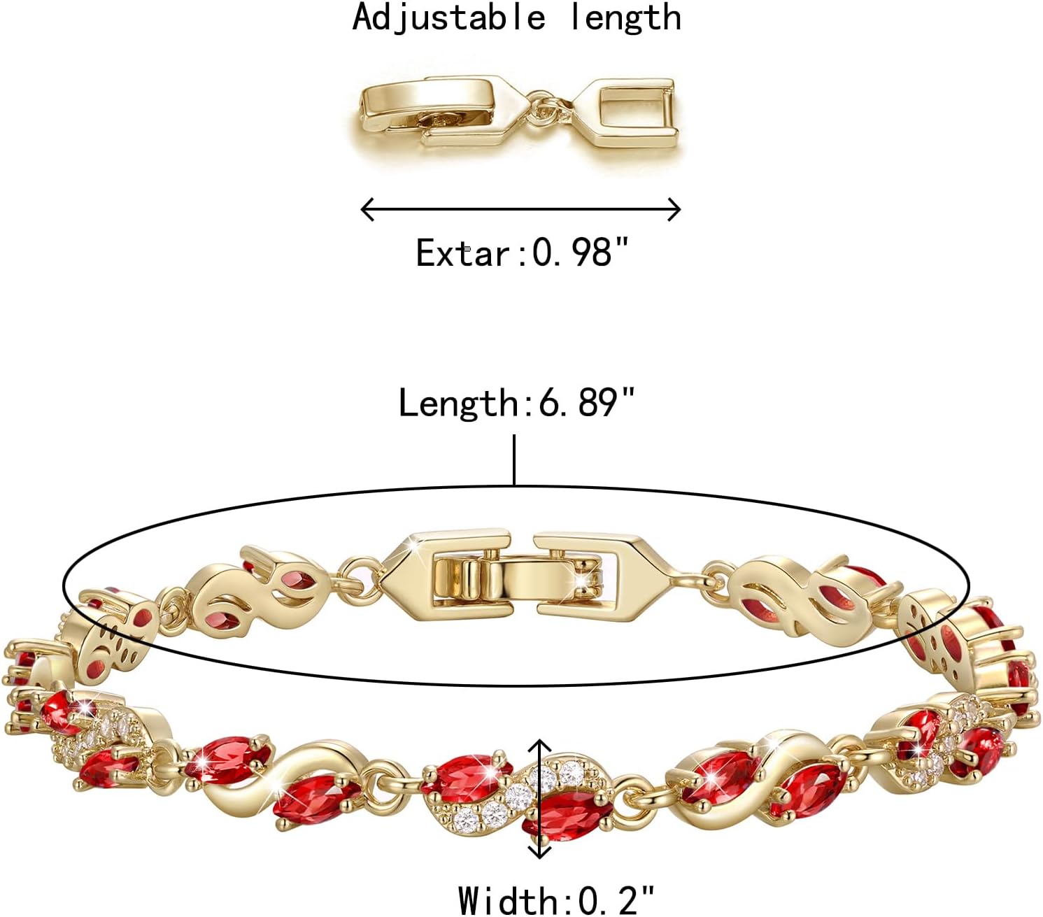 Crysdue Birthstone Tennis Bracelet for Women, Marquise Cubic Zirconia Bridal Wedding Prom Jewelry Silver/Gold Plated - Image 5