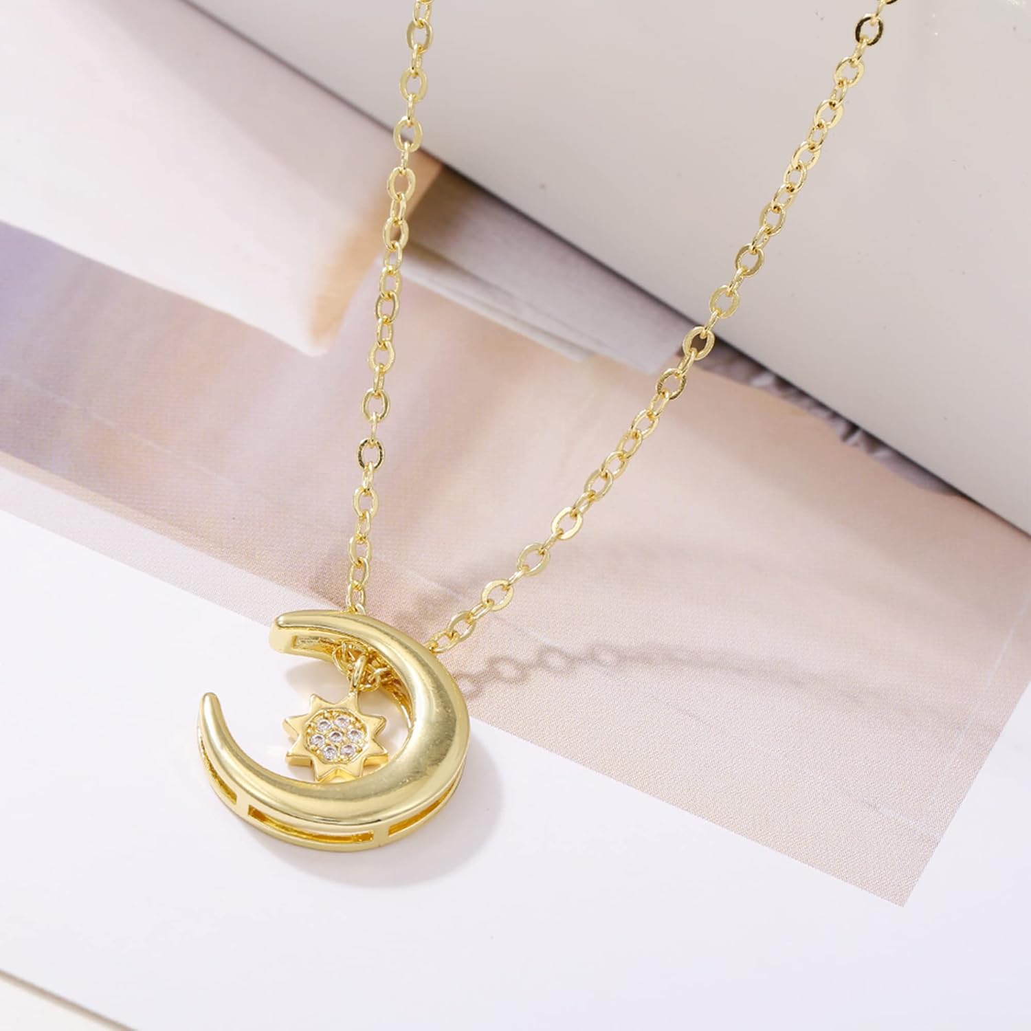 MJartoria Best Friend Necklace Sun Moon Pendant BFF Necklace for 2 Friendship or Couples Matching Necklaces Jewelry Gifts (Gold-Sun+Moon+Rhinestones) - Image 6