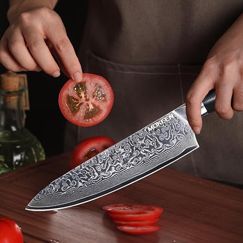 Miniatura 8 de Cuchillo de chef Damasco de 8 pulgadas, 67 capas VG-10 Super Steel Profesional, cuchillos de cocina ultra afilados con mango G10, triple remache,