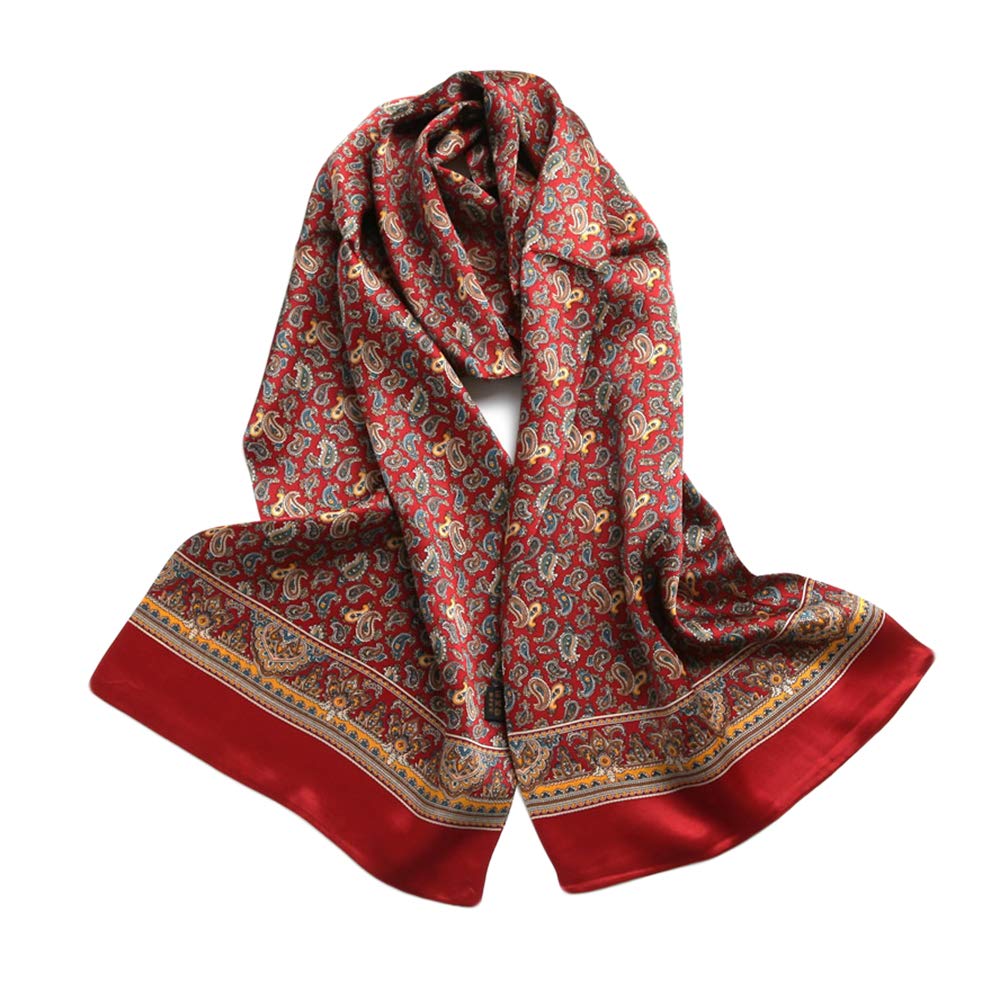 Uk_stone Men's Red 100% Silk Paisley Flowers Scarf Scarf - One Size