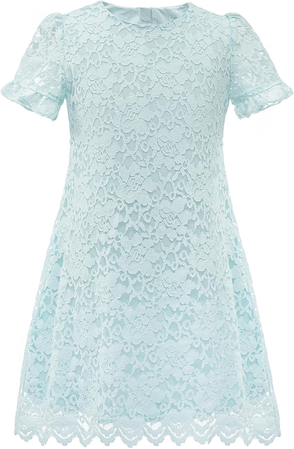 ALLOVIN Girls & Toddlers Spring Easter Soft Lace A-Line Short Sleeve Party Dress Flower Girl Dress for Wedding Communion 4-9Y