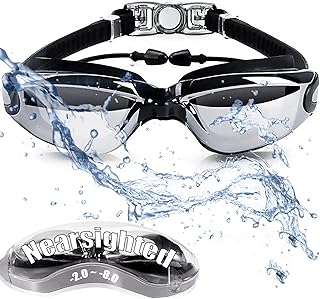 Nearsighted Swim Goggles -2.0D to -8.0D,Anti Fog Shortsighted Swimming Goggles with Clear Lens No
