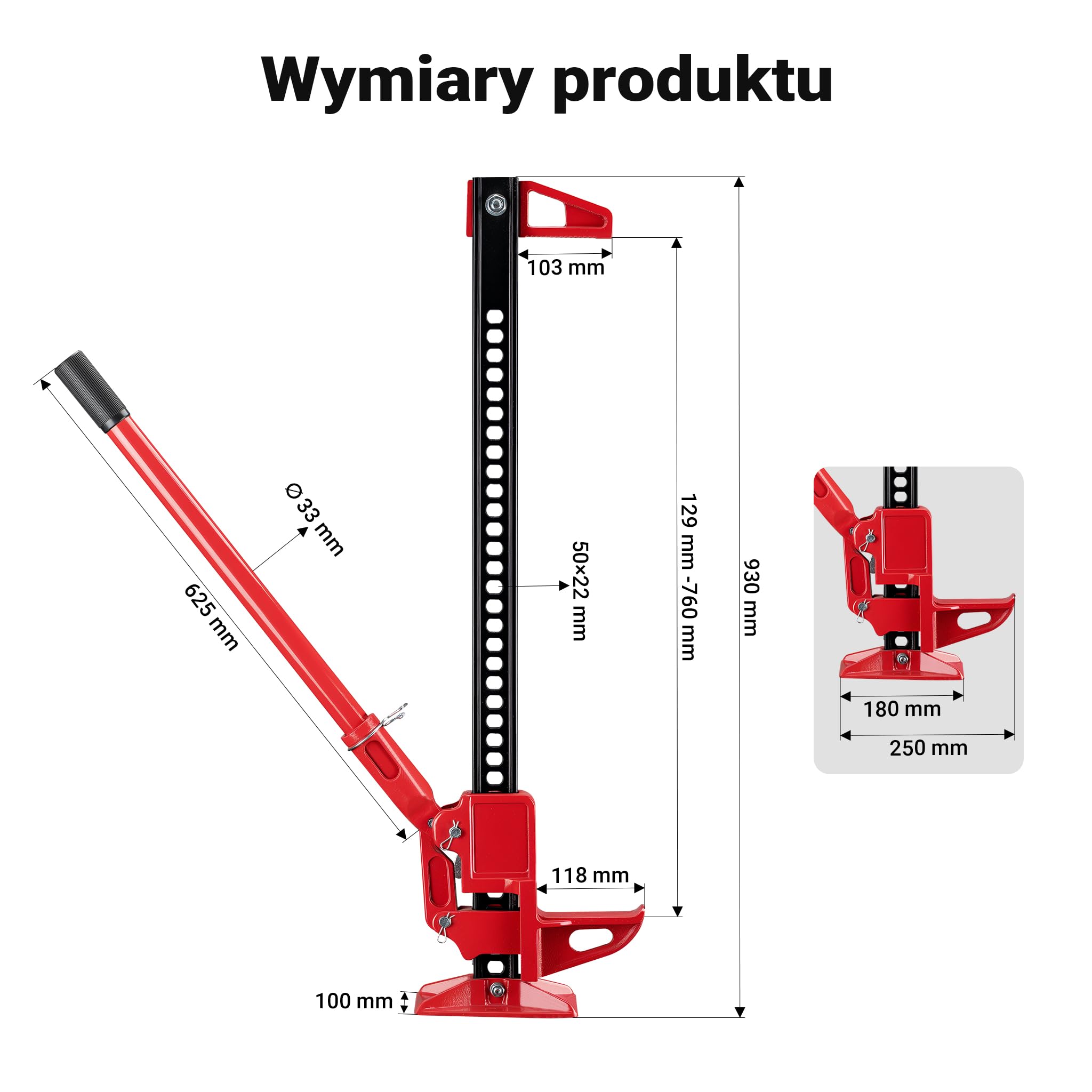 Wiltec Podnośnik farmerski 36" do 3000 kg udżwigu i maks. 76 cm wysokości podnoszenia, podnośnik terenowy do samochodów