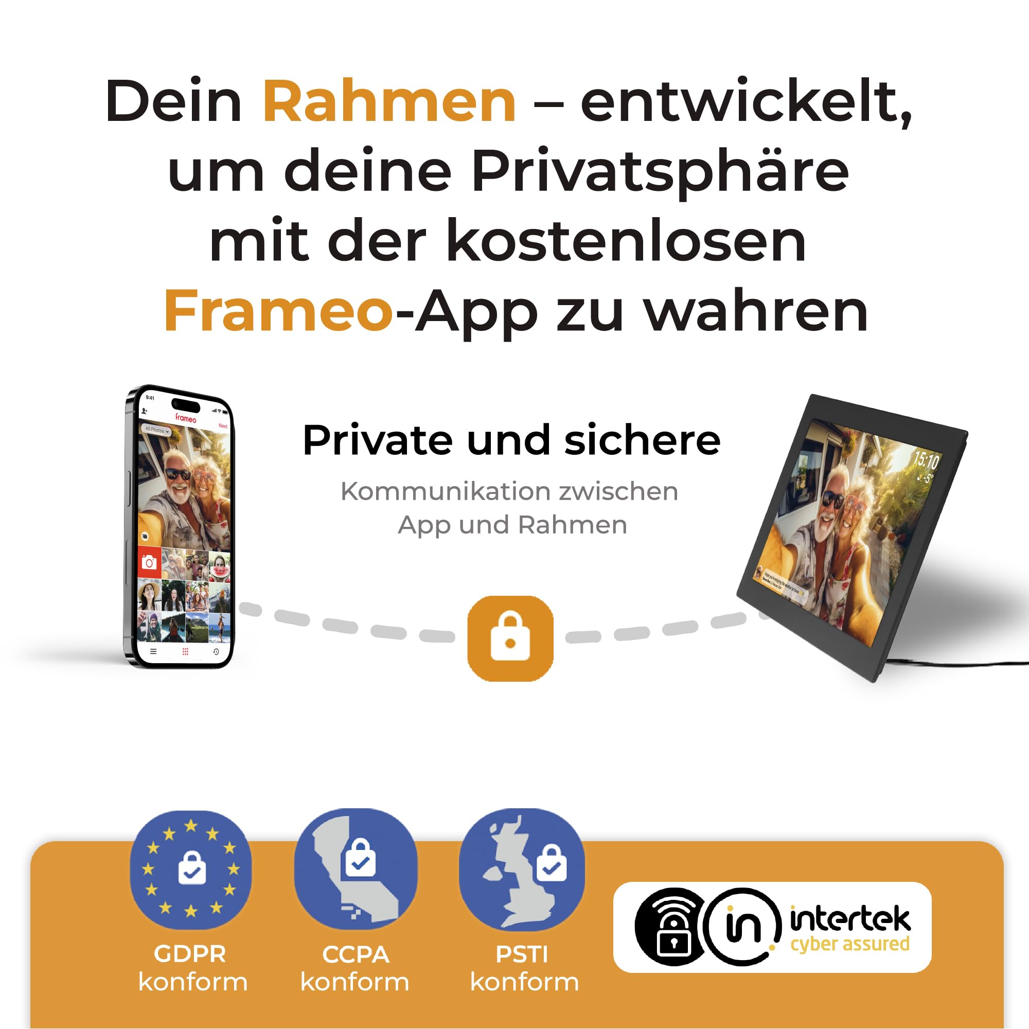Denver PFF1037 Digitaler Bilderrahmen mit Glasdisplay und WiFi, 10.1 Zoll, Elektronischer Bilderrahmen 16GB mit FRAMEO App, IPS Touchscreen, Auto-Rotate, Micro SD Slot, Schwarz | Bildübertragung per WLAN, vom Handy