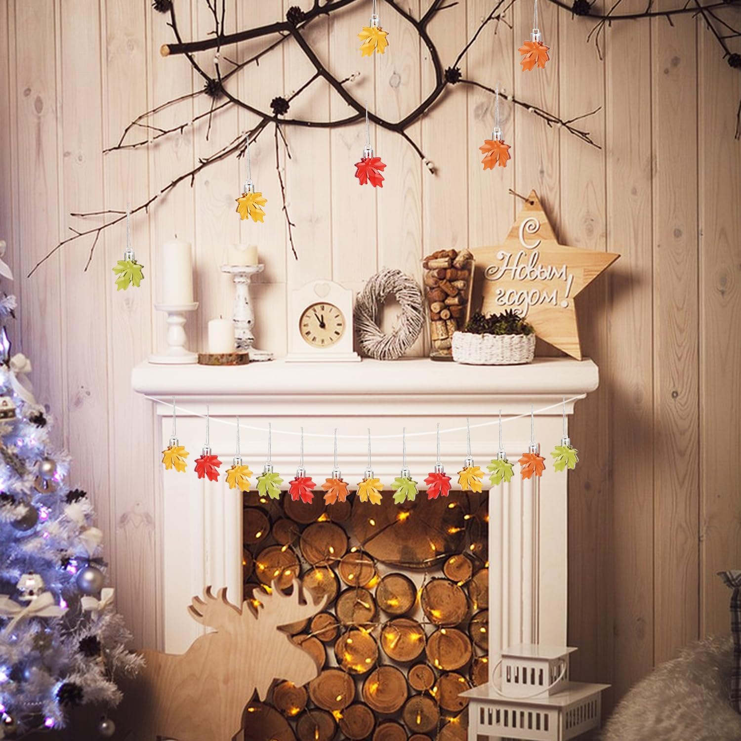 YiYa Acrylic Leaves Ornaments Thanksgiving Plastic Maple Leaf Pendant Small Tree Hanging Ornament for Home Autumn Party Thanksgiving Home Wedding Decor Harvest - Image 7