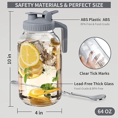 Miniatura 15 de Jarra de vidrio Mason Jar - Jarra de leche materna de 32 onzas con tapa de boquilla para vertido, sellado hermético, ideal para café frío, jugo