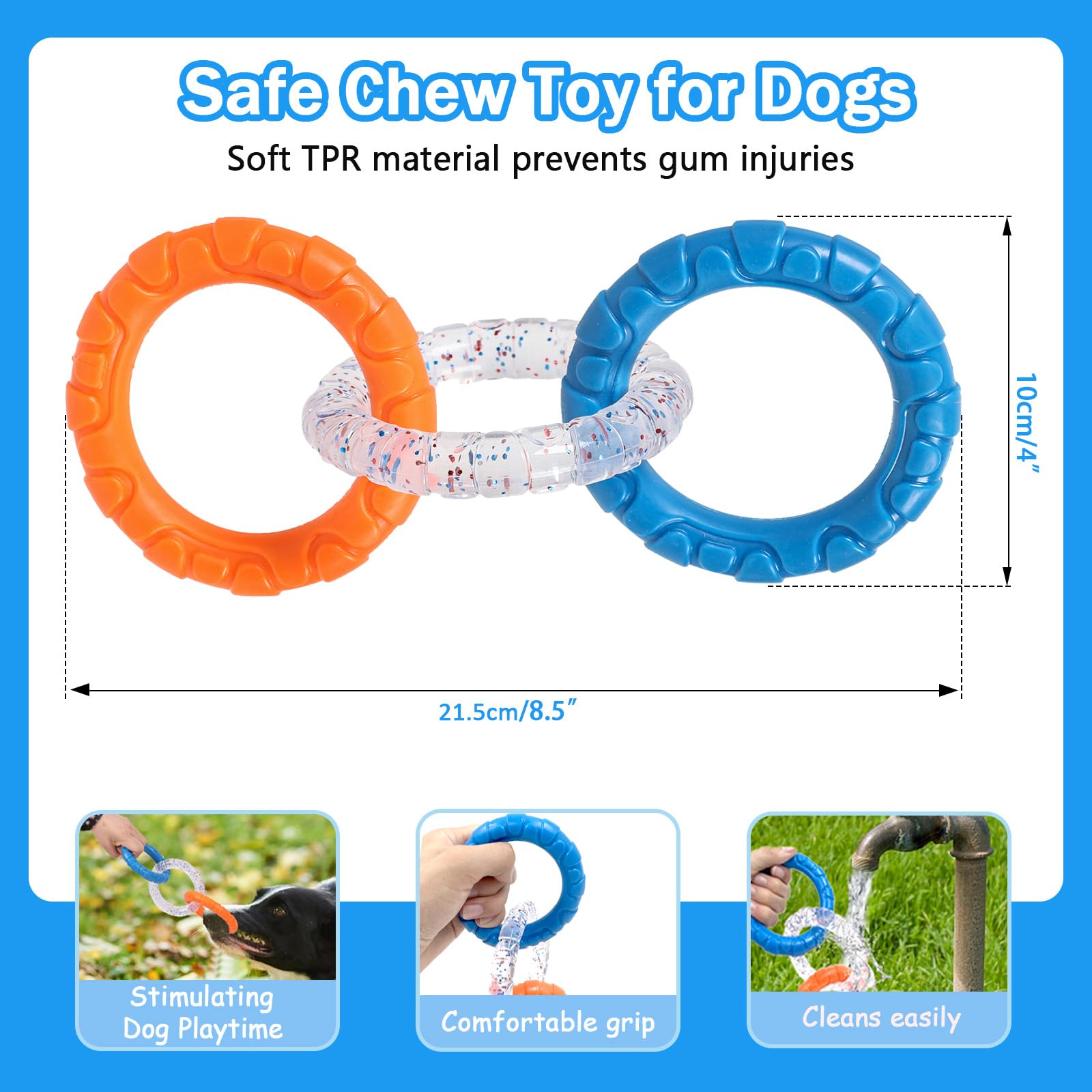 ETIAL Rubber 3-Ring Tug Dog Toy, Indestructible Pull Toy for Training and Teeth Cleaning, Interactive Tug of War Dog Chew Toy for Aggressive Chewers, Outdoor Puppy Ring Toy for Small Medium Large Dogs