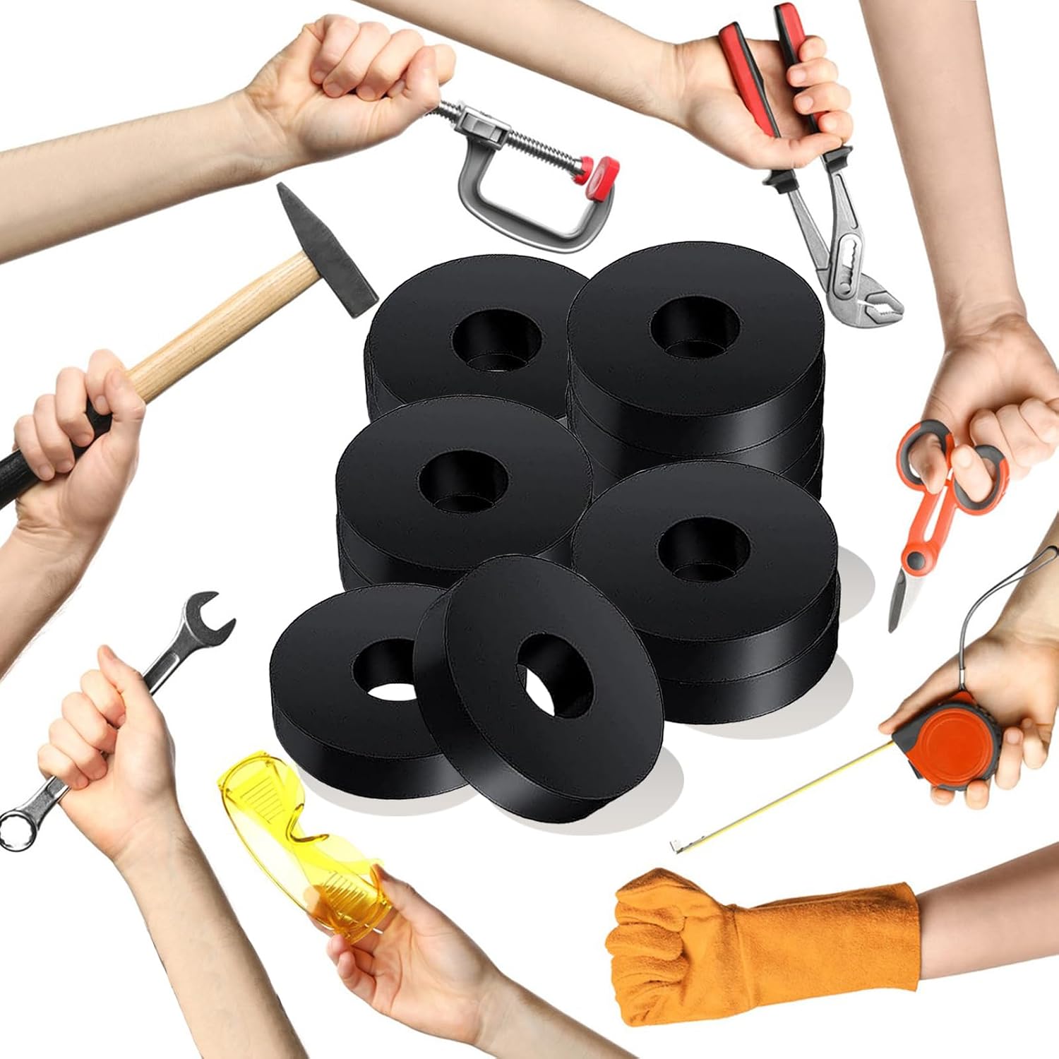 12 PCS Black Thick Rubber Washers 1 1/2 Inch OD x 3/8 Inch ID x 1/4 Inch Thickness Vibration Dampening Washer Anti-Noise Washers Anti Vibration Pads Rubber Pads